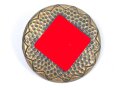 Buntmetall Brosche mit großen, mitgeprägtem Hakenkreuz. Messingfarben, Durchmesser 45mm