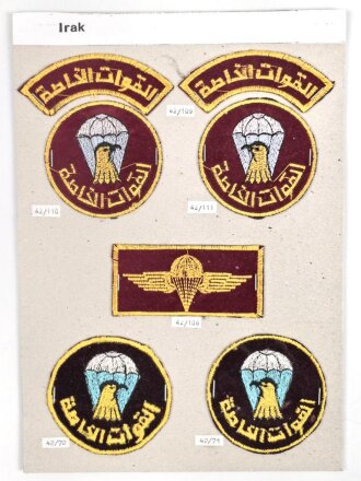 Irak, Sammlung Abzeichen Fallschirmtruppe, auf Karton...