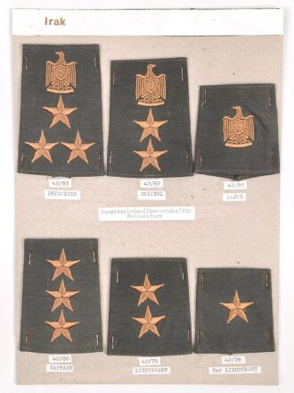 Irak, Sammlung Rangabzeichen, auf Karton getackert