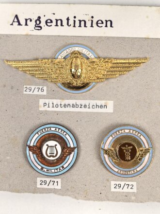 Argentinien, Sammlung Abzeichen Luftwaffe, auf Karton getackert