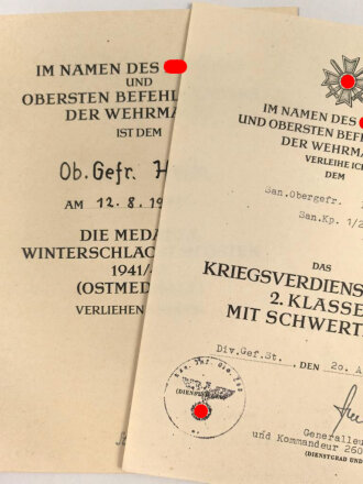 Zwei Verleihungsurkunden für einen Sanitäts...