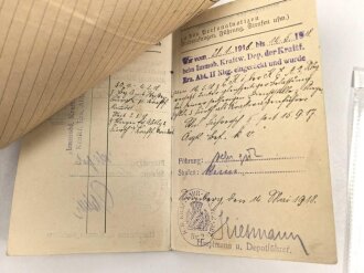 Militärpaß eines Pionier, Diensteintritt am 1.6.1917 beim Rekruten Depot Kraftfahr Ersatz Abteilung  2 Nürnberg. Bis Kriegsende dort verblieben. Dazu sein Führerschein