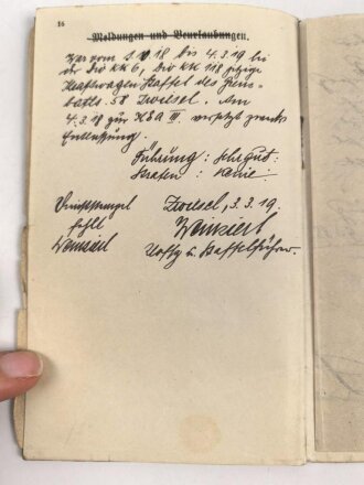 Militärpaß eines Pionier, Diensteintritt am 1.6.1917 beim Rekruten Depot Kraftfahr Ersatz Abteilung  2 Nürnberg. Bis Kriegsende dort verblieben. Dazu sein Führerschein