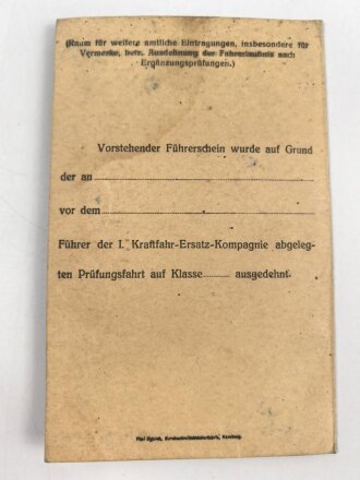 Militärpaß eines Pionier, Diensteintritt am 1.6.1917 beim Rekruten Depot Kraftfahr Ersatz Abteilung  2 Nürnberg. Bis Kriegsende dort verblieben. Dazu sein Führerschein