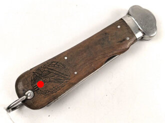 Fallschirmjäger Kappmesser 1.Modell. Hersteller Paul Weyersberg Solingen. Seltenes Stück mit beidseitig eingeritzten Abzeichen und Trägernamen.