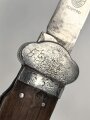 Fallschirmjäger Kappmesser 1.Modell. Hersteller Paul Weyersberg Solingen. Seltenes Stück mit beidseitig eingeritzten Abzeichen und Trägernamen.