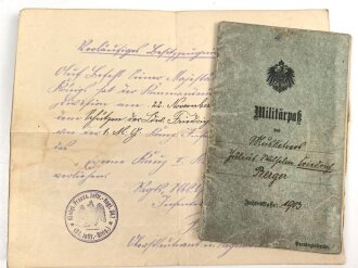 Militärpaß eines Musketier, Diensteintritt am 15.10.1905 bei Infanterie Regiment Nr. 22