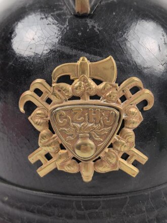 Tschechoslowakei,  Feuerwehr Lederhelm in sehr gutem Zustand