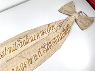 Österreich, zweiteiliges Fahnenband anlässlich des 40 jährigen Gründungsfest mit Fahnenweihe 1910. Militärverein Steyregg. Gesamtlänge etwa 170cm
