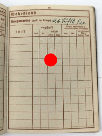 Wehrpaß Heer, eingestellt am 1.10.1934 bei Kommando der Schutzpolizei Düsseldorf