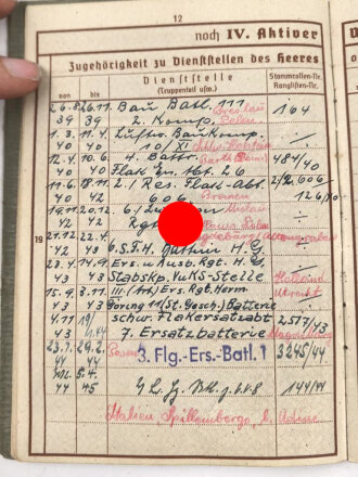 Wehrpaß Zweitschrift Heer, eingestellt am 27.8.1939 bei 2. Komp. Bau Batl.111 Breslau