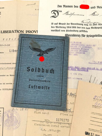 Soldbuch Luftwaffe,  ausgestellt 4.9.1944 bei Flak Ersatz Abteilung 45 Rottweil / Neckar.