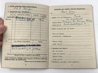 Soldbuch Luftwaffe,  ausgestellt 4.9.1944 bei Flak Ersatz Abteilung 45 Rottweil / Neckar.