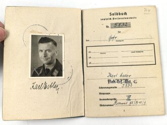 Soldbuch Luftwaffe,  ausgestellt 4.9.1944 bei Flak Ersatz Abteilung 45 Rottweil / Neckar.
