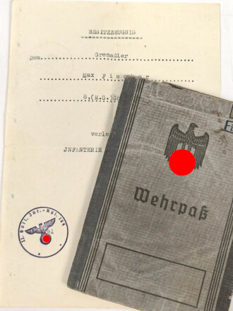 Wehrpaß Heer, eingestellt 12.Januar 1940 bei 4./ J.E.B. 75 Theresienstadt