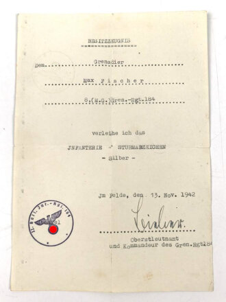Wehrpaß Heer, eingestellt 12.Januar 1940 bei 4./ J.E.B. 75 Theresienstadt