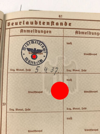 Wehrpaß Heer, eingestellt 21.1.36 bei Erg.Batl. 28 Tübingen.