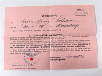 Wehrpaß, ausgestellt 16.9.1937, wenige Einträge