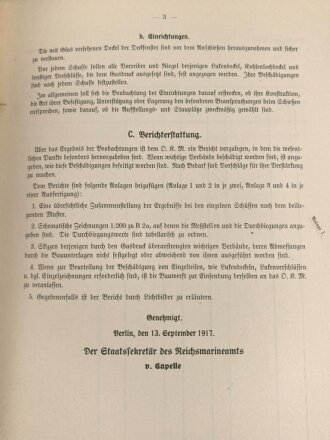 Kriegsmarine, M.Dv.Nr. 147 "Allgemeine Baubestimmungen 1 Nr. 22 - Vorschrift für die Schiffbaulichen Beobachtungen beim Anschießen der Geschütze" datiert 1939, DIN A4
