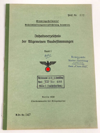 M.Dv.Nr. 147 "Inhaltsverzeichnis der Allgemeine...