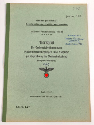 M.Dv.Nr. 147 "Allgemeine Baubestimmungen 1 Nr. 24 - Vorschrift" datiert 1942, DIN A4