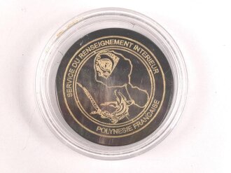 Polizei, Frankreich, nicht tragbare Medaille "S.R.I. Polynesie Francaise", Durchmesser 3,2cm, aus Perlmutt