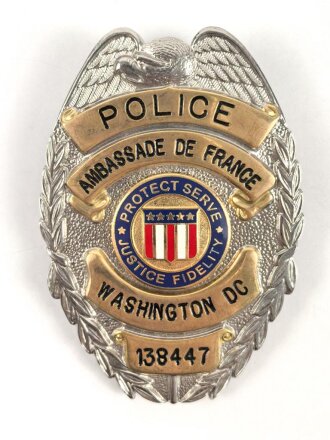 Polizei, Frankreich, Tragbares Abzeichen "Police Ambassade de France - Washington DC", Höhe 7,5cm