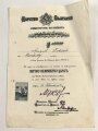 Bulgarien 2. Weltkrieg, Verleihungsurkunde für die Bulgarische Kriegserinnerungsmedaille datiert 1938. Dazu die Medaille sowie ein Begleitschreibene