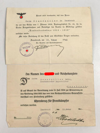 Gruppe Verleihungsurkunden eines Österreichers, der...