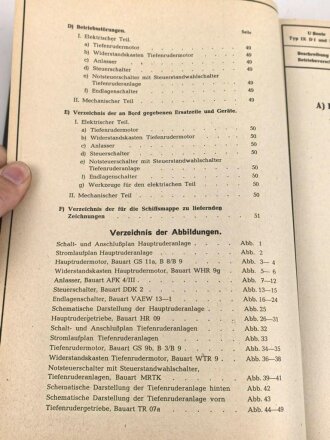 Kriegsmarine " Beschreibung und Betriebsvorschrift für die Ruderanlagen auf U Boote Typ IX D1 und IX D2" DIN A4, gedruckt 1943, guter Zustand