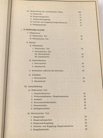 Kriegsmarine " Beschreibung und Betriebsvorschrift für die Ruderanlagen auf U Boote Typ IX D1 und IX D2" DIN A4, gedruckt 1943, guter Zustand