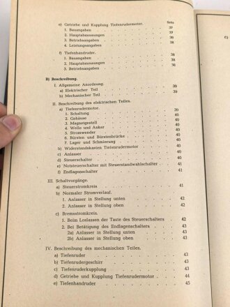 Kriegsmarine " Beschreibung und Betriebsvorschrift für die Ruderanlagen auf U Boote Typ IX D1 und IX D2" DIN A4, gedruckt 1943, guter Zustand
