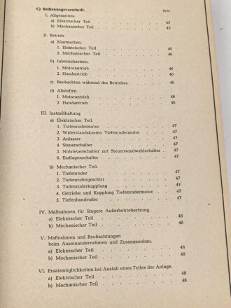 Kriegsmarine " Beschreibung und Betriebsvorschrift für die Ruderanlagen auf U Boote Typ IX D1 und IX D2" DIN A4, gedruckt 1943, guter Zustand