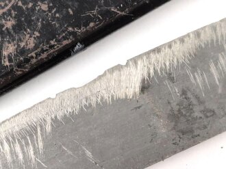Fahrtenmesser für Angehörige der Hitlerjugend. Ungereinigtes Stück, die Klinge stark gebraucht, Hersteller M7/27 1938