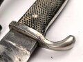 Fahrtenmesser für Angehörige der Hitlerjugend. Ungereinigtes Stück, die Klinge stark gebraucht, Hersteller M7/27 1938