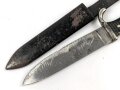 Fahrtenmesser für Angehörige der Hitlerjugend. Ungereinigtes Stück, die Klinge stark gebraucht, Hersteller M7/27 1938