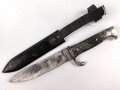 Fahrtenmesser für Angehörige der Hitlerjugend. Ungereinigtes Stück, die Klinge stark gebraucht, Hersteller M7/27 1938