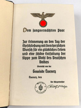 Adolf Hitler " Mein Kampf" Kriegsausgabe überreicht von der Gemeinde Eisenerz anlässlich einer Eheschliessung