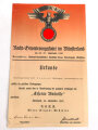 NSKK " Nacht Orientierungsfahrt im Münsterland 1936" Anerkennungsurkunde für die "Eiserne Medaille". Beschnitten, Maße 19 x 31cm
