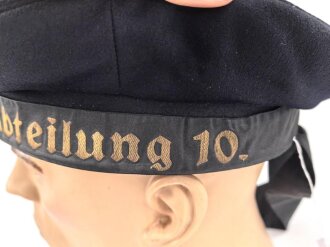 Kriegsmarine, Tellermütze für einen Angehörigen der 10.Schiffssatmmabteilung. Getragenes Eigentumstück