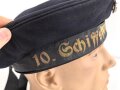 Kriegsmarine, Tellermütze für einen Angehörigen der 10.Schiffssatmmabteilung. Getragenes Eigentumstück