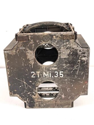 Packkasten für 2 Stück Tellerminen 35 Wehrmacht. Originallack, datiert 1939, die Verschlüsse müssen gangbar gemacht werden, sind aber grundsätzlich in Ordnung