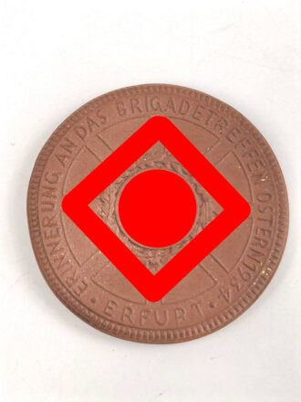 Erinnerungsmedaille SA  " Erfurt Dom und Severi Brigade 142 - Erinnerung an das Brigadetreffen Ostern 1934 Erfurt " Böttger Steinzeug, 51mm, kleiner Randfehler