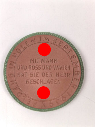 Erinnerungsmedaille " Feldzug in Polen im September 1939"  Böttger Steinzeug 51mm