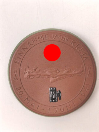 Erinnerungsmedaille " Einnahme von Kreta 1941"  Böttger Steinzeug 51mm