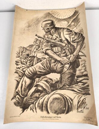 Grossformatiges Schulwandbild Nr. 298 " Fallschirmjäger auf Kreta" Maße 63 x 91cm