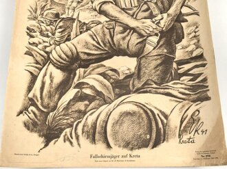 Grossformatiges Schulwandbild Nr. 298 " Fallschirmjäger auf Kreta" Maße 63 x 91cm