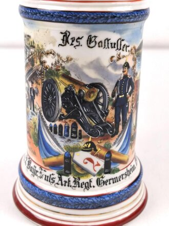 Bayern, Reservistenkrug eines Angehörigen im 2. Bayrischen Fuß Artillerie Regiment Nr. 2 Germersheim. Guter Gesamtzustand mit leichten Gebrauchsspuren
