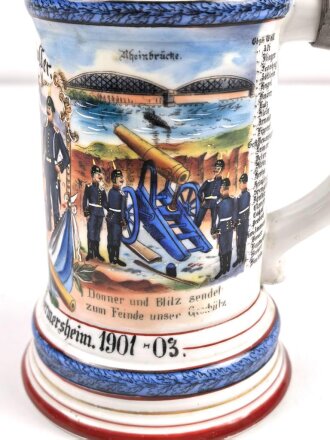 Bayern, Reservistenkrug eines Angehörigen im 2. Bayrischen Fuß Artillerie Regiment Nr. 2 Germersheim. Guter Gesamtzustand mit leichten Gebrauchsspuren