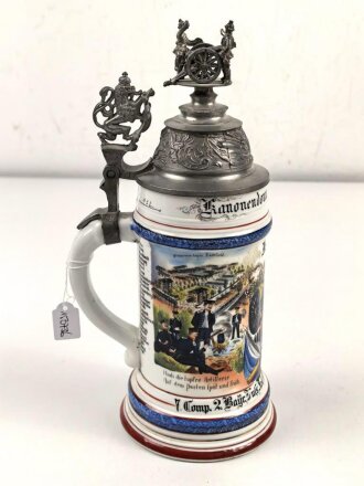 Bayern, Reservistenkrug eines Angehörigen im 2. Bayrischen Fuß Artillerie Regiment Nr. 2 Germersheim. Guter Gesamtzustand mit leichten Gebrauchsspuren